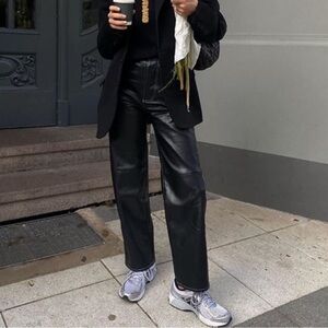 Simonett Kika Pants Black Faux Vegan Leather Size S/M Straight Leg Y2K